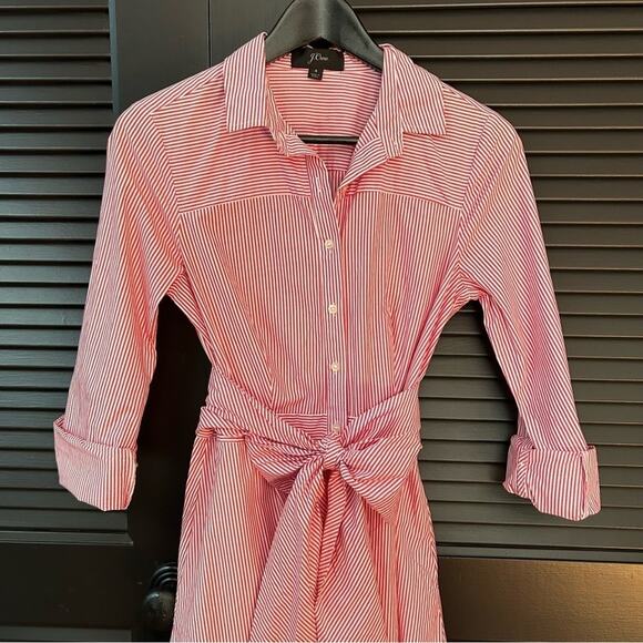 J. Crew Preppy Summer Red and White Striped Women’s Shirtdress, Size 4 - Picture 7 of 16